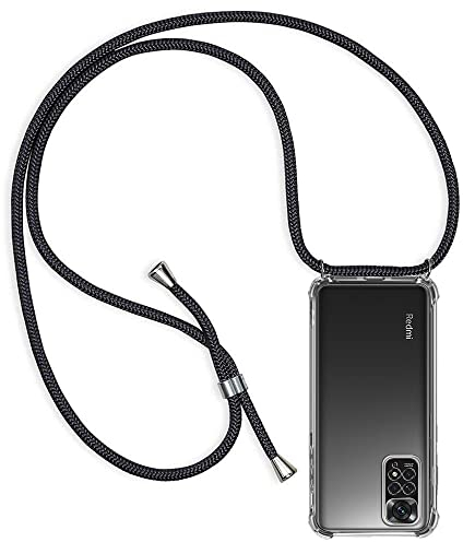 ZYIMOU Handykette Hülle kompatibel mit Xiaomi Redmi Note 11 / Redmi Note 11S, Handyhülle Handy Necklace Hülle mit Band Schutzhülle Kordel zum Umhängen Transparent Weich TPU Silikon Tasche, Schwarz
