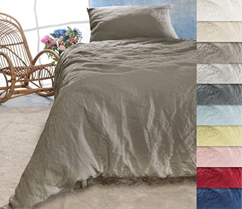 Wohnen & Accessoires GmbH & Co. KG Leinen-Bettwäsche-Set Sintra 100% Leinen aus Portugal, 2-teilig Bettbezug und Kissenbezug (2tlg. 135x200cm + 80x80cm, Taupe)