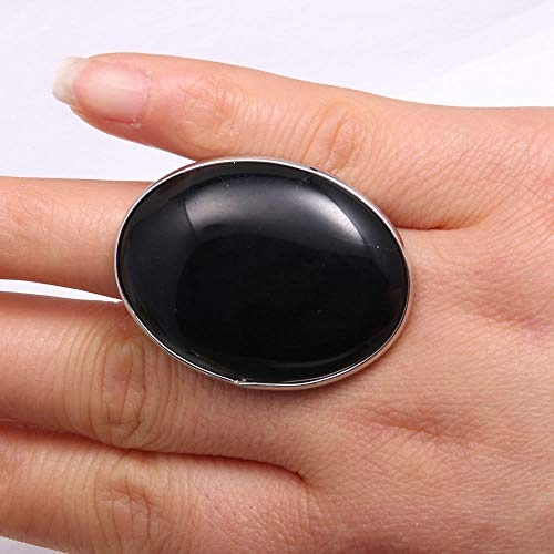 ALIXO Naturale Grande Anello in Onice Nero Cristallo Esagerato Ovale Anello Regolabile da Donna Anelli Aperti in Pietra Reiki Equilibrio alla Caviglia Anelli Anello Eterno per