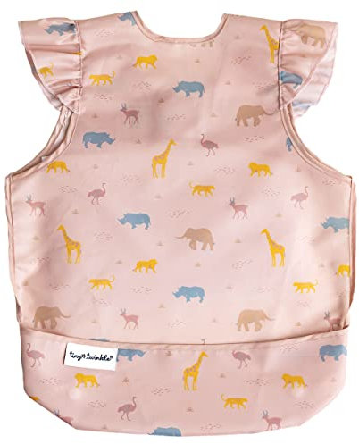 Tiny Twinkle Mess Proof Baby Bib - Waterproof Baby Apron - Machine Washable - PVC, BPA, & Phthalate Free - Great Travel Bib for Baby Eating - Baby Food Bibs (Petite Safari, Groß 2-4 Years)