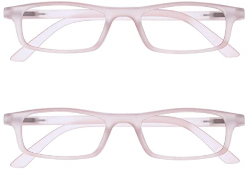 OPULIZE Ted Lesebrille 2er Pack Schmal Matt Leichtes Gestell Transparent Babyrosa Federscharniere Kratzfest Herren Damen RR17-4 +2.50