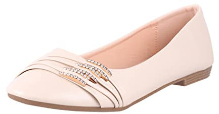 Elara Damen Ballerinas Bequem Lederoptik Strass Flach Chunkyrayan B069-BL-Beige-41