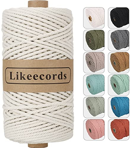 Likeecords Makramee Garn 4mm x 100m,Natürliches Baumwollschnur, Makramee-Seil,Bunte Bastelkordel aus Baumwolle für Taschen, Wandbehänge, Pflanzenaufhänger (Off White)