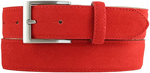 BELTINGER Italienischer Veloursleder-Gürtel, 35 mm breit, Herren, Anzuggürtel, Hosengürtel, Wildleder, Schließe Silber | Rot 85cm