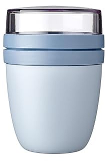 Mepal Müslibecher to go, Klein, praktischer Joghurtbecher to go - Unterteilung für Joghurt & Müsli - Geeignet für Gefrierschrank, Mikrowelle & Spülmaschine - 300 ml + 120 ml - Nordic Blue