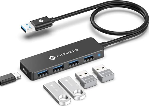 NOVOO 4 Ports Data Hub USB C to USB 3.0 5Gbps USB C Hub to USB Adapter Compatible with iPhone 15 Plus Pro Max MacBook Pro Air 2023 iMac iPad Pro Air Surface Pro Galaxy S24 (60cm)