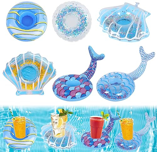Saijer Getränkehalter Pool, Schwanz der Meerjungfrau Aufblasbare Getränkehalter Aufblasbarer Getränkehalter Pool Bier Pool Getränkehalter Schwimmend Klein Becherhalter Inflatable Flaschenhalter 6Pcs