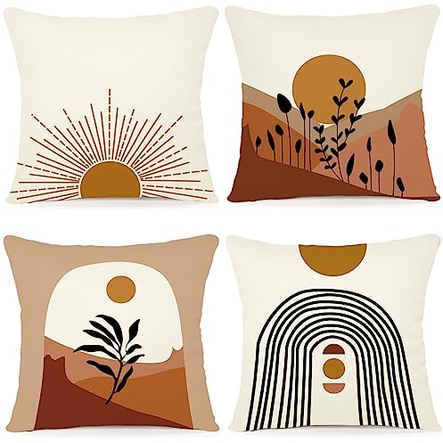 ZWJD Lot de 4 Housse Coussin 40x40 Florale Peinture à l'aquarelle Housses de Coussin Décoratives en Coton Lin Taie Oreiller de Canapé Housse De Coussincarré pour Lit Voiture De La Maison Canapé