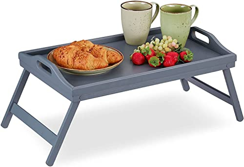MantraRaj Bamboo Bed Tray Table With Handles & Foldable Legs Multipurpose Lap Tray For Breakfast Serving Tray In Bed, Sofa, Eating, Platters, Working, Drawing, Laptop Stand & Snack Tray (Grey)