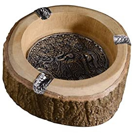 ATMRC Seifenspender Massivholz-Aschenbecher im thailändischen Stil, Mangoholz-Zigarettenaschenhalter, Tischplatte, dekoriert mit Zinnfutter, for den Innen- und Außenbereich Spülmittelspender(M)