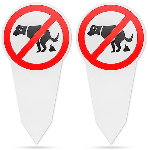 Panneau Pas de toilettes pour chiens ici !, 2 pcs, 30,75 x 15 cm, panneau en PVC de 2,7 mm d'épaisseur avec piquet de terre, panneau Pas de toilettes pour chiens avec piquet