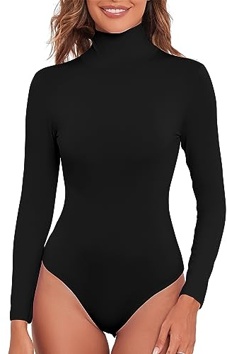 Kindcall Turtleneck Bodysuits for Women Fall Tops Winter Clothes Dupe Costume Long Sleeve Leotard for Women Black Medium
