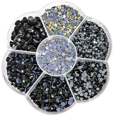 Liliume 5000pcs Hotfix Strasssteine Schwarz Strasssteine 21 Farben 5 Größen 2mm 3mm 4mm 4.8mm Strass Glas Runde Strasssteine für Kleidung Schuhe und DIY Handwerk(Schwarz)
