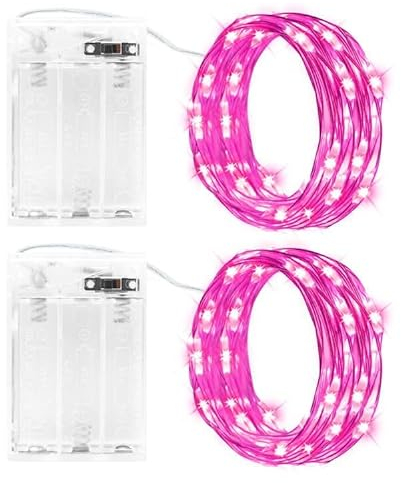 cshare LED Lichterkette Batterie, 2x 3M 30LED Kupferdraht Lichterketten Akku mit Timer Wasserdicht Fairy Lights für Zimmer Garten Krüge Weihnachten Innen Außen Dekoration,Rosa