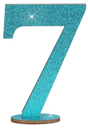 Oblique Unique® Zahlen Holz Aufsteller Türkis mit Glitzer Dekoration für Geburtstag Jubiläum Deko Tischdeko Torten Deko (Zahl 7)