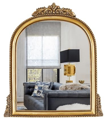 OIGUMR Espejo para colgar en forma de arco, estilo barroco, dorado y envejecido; tamaño del marco de resina: 15.2 x 11.6 pulgadas