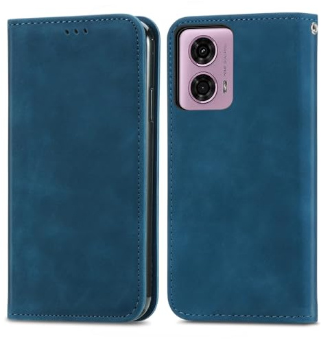Wuhaizher for Motorola E14/G04/G24 Phone Case Wallet Shockproof, Blue | Faux Leather Solid Glossy Flip Foldable with Kickstand Card Slots Magnetic Closure Cover for Motorola Moto E14/G04/G24