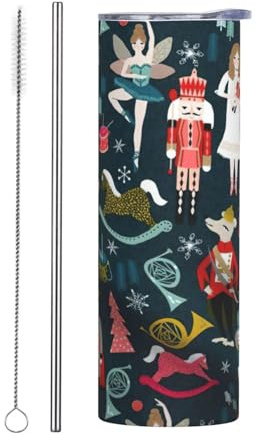 DRTGEDS Women'S Nutcracker Ballet Xmas Dance Travel Mug,Stainless Steel Insulated Tumbler With Lid And Straw Gifts For Woman And Man