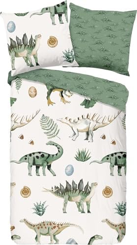 Good Morning Kinder-Wendebettwäsche Gabi Renforcé grün-Natur-beige Größe 1x 135x200 cm + 1x 80x80 cm