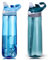 DEARART 2-Pack 24oz Light Blue & Dark Cyan Water Bottles With Straw, Leakproof BPA FREE Hidden Nozzle, Flip Up Lid Has Handle Wide Bottle Easy Clear, Suit Office Outdoor Sports Travel Gym.