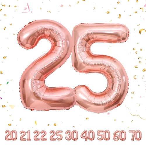 25 Geburtstag Deko zahlen luftballon 25 jahre | Folienballon Roségold - für 25. Geburtstagsdeko Männer Frauen Ballon Zahl Deko zum Geburtstag fliegt mit Helium 25.Geburtstagsparty 40-101cm