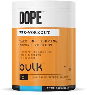 Bulk Poudre Pré-Workout Dope | Blue Framboise | 3g Creatine per Serving | 200mg Caffeine | Citrulline Malate & Arginine AKG | Beta-Alanine | Energy, Focus & Performance | 510g Supplement