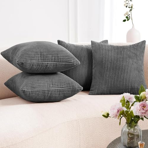 Pameil 4er Set Kordsamt Kissenbezug Kissenbezüge Kissenhülle Sofakissen Dekokissenbezug Couchkissen Weich für Sofa Schlafzimmer Wohnzimmer Balkon (Asche, 45 x 45 cm, 4 Stück)