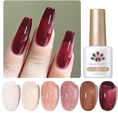 Born Pretty UV Nagellack Jelly - Weiß Nude Braun Rot Gel Nagellack Herbst Winter Transparent UV Lack Maniküre und Nagelkunst DIY zu Hause