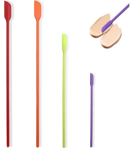 Mini Silicone Spatulas - Set of 4 Multifunctional Small Kitchen Scraper Lotion Stirrer Tiny Makeup Beauty Spatula Reusable for Jam Jar, Cosmetic Bottles, Narrow Can and Thin Bottles (Colorful)