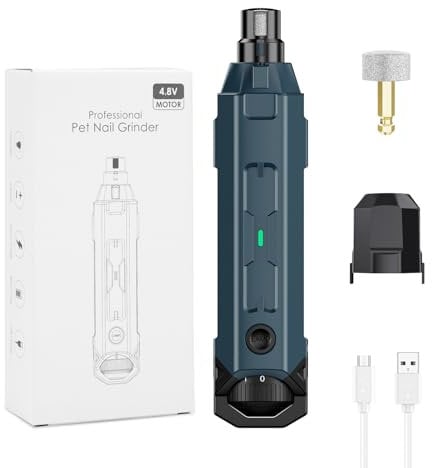 Brifit Dog Nail Grinders with 6-Speed, Rechargeable Pet Nail Trimmer with LED Light & 1 Grinding Heads, Low Noise Electric Dog Nail File Grinders, Safe Painless Nail Grinders for Dogs & Cats