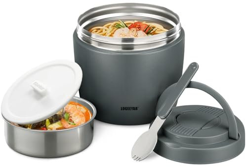 Itslife Thermobehälter für Essen 970ml, Thermoschüssel mit Deckel, Warmhaltebehälter aus Edelstahl mit Löffel, Thermoskanne Essen Auslaufsicher, Thermo Lunchbox für Suppen, Babybrei, Porridge (Grau)