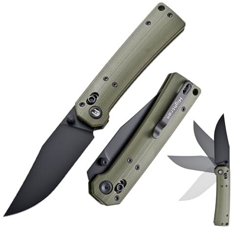 Hightron Pathwright Taschen-Klappmesser mit 8,48 cm Großem 14C28N-G10-Griff, Klappmesser mit Clip für Herren, Scharfes Camping- und Wandermesser mit Daumenstiften und Axis-Lock-Öffner, OD-Grün
