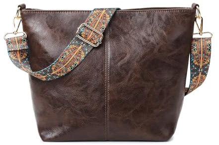 HAIWILL Umhängetasche Damen Große Crossbody Bag Damen mit Breiter Gurt Leder Hobo Bag Shopper Tasche Retro Schultertasche Handtasche für Alltag, Büro, Schulausflug und Einkauf (Mittelgroß- Kaffee)