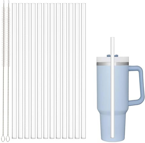 Replacement Straw Compatible with Stanley 40 oz 30 oz Cup Tumbler, Reusable Straw with Cleaning Brush, Plastic, Clear (Straw*12 + Brush*2)