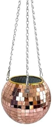 Christmas Decor Disco Ball Planter Vase Wall Hanging Planter Pot Flower Pots Rope Hanging Flowerpot Balcony(Rose gold,10cm)