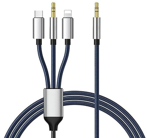 Cavo Aux 3 in 1 per auto, [Mfi Certified] USB C, 3,5 mm e cavo Lightning su cavo Aux da 3,5 mm, cavo Aux a Lightning, compatibile con Samsung, iPad (non per chiamate)