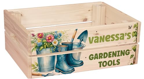 ukgiftstoreonline Personalised Gardening Storage Crate, Wooden Crate, Garden Tools, 30.5 x 25 x 12 cm