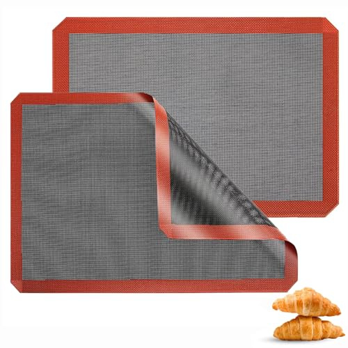 2 Stück Backmatte Silikon, 40x30cm Silikonbackmatte Antihaft | Silikonmatte Backen, Wiederverwendbare, Rutschfest und hitzebeständig, Backunterlage für Brot, Macarons, Kekse, Pizza