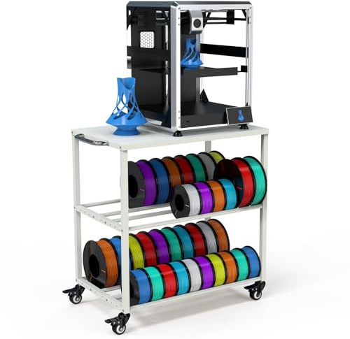 Raweao 3D Printer Filament Storage Rack, Metal Filament Organizer for 3D Printing, Filament Rolls Storage Shelf with Wheels for Home,Office,Workshop 3D Printer Accessories(White)