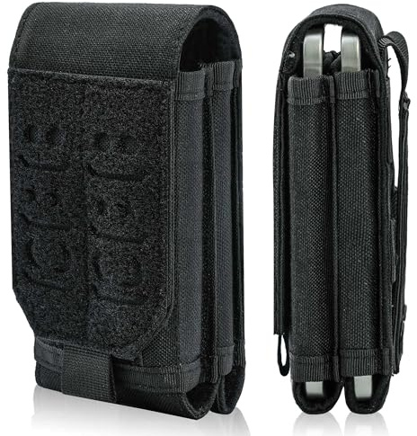 Molle Phone Pouch, Small Molle Pouches, Tactical Cell Phone Holster, Heavy Duty Waterproof Smartphone Case Holder for Vest Belt Waist (DUAL-BLACK)