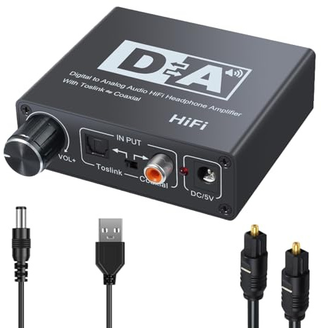 VGE High-Fidelity - Conversor de audio digital analógico DAC con óptica / coaxial a R/L RCA y 3,5 mm AUX, 192 KHz, cable Toslink incluido, fácil de conectar y usar, adaptador de audio óptico, color