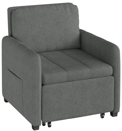 WOLTU 3-in-1 Schlafsessel, mit 5-Fach verstellbare Rückenlehne, Dunkelgrau | Schlafsofa mit Seitentasche, zu 235 cm verlängern, bequemer Lesesessel platzsparend, bis 150 kg, 76,5 x 85 x 82,5 cm