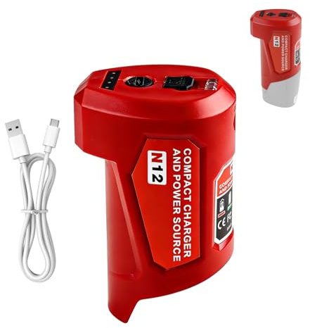 ENERGUP Ersatzadapter für Milwaukee Akku 12V Adapter mit Typ-C Schnittstelle und einen USB Ausgang,12V DC Ausgang Ersatz für Milwaukee Ladegerät