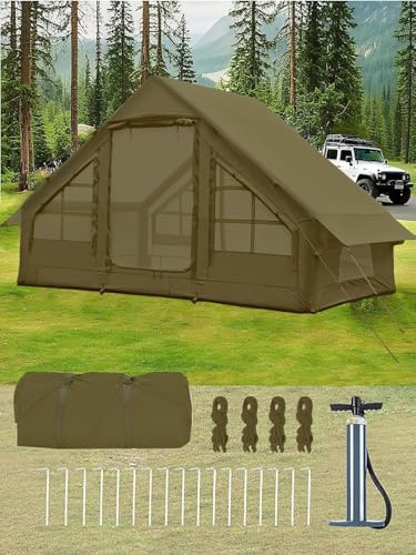 Inflatable Tents for Camping 2-4 Person - Easy Blow Up Glamping Tent with Hand Pump, Waterproof PVC Air Inflatable Tent House for Family Weekend Camping, Beige