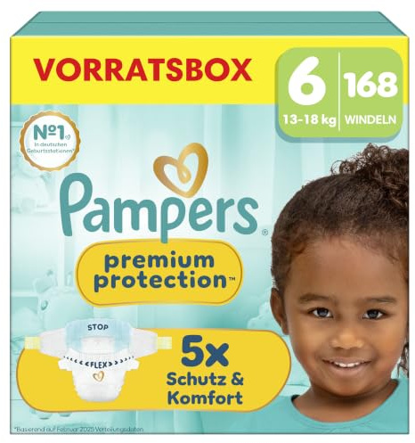 Pampers Premium Protection Größe 6, 168 Windeln, 13kg-18kg | unser Nr. 1 Haut- und Auslaufschutz