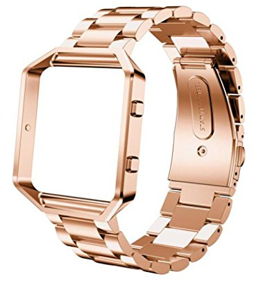 TopTen Uhrenarmband mit Rahmen kompatibel für Fitbit Blaze Smartwatch, Edelstahlarmband Ersatzzubehör Verstellbares Armband (rose gold)