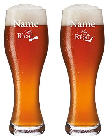 polar-effekt 2 Weizenbiergläser mit Gravur - Personalisiert mit [Namen] - Bierglas 0,5l - Weizenglas Geschenkidee zur Hochzeit - Weißbierglas für Paare - Mr. & Mrs. Always Right