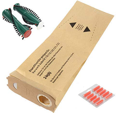 JaTop Set 10 Staubsaugerbeutel, 2 Rundbürsten und 10 x Duft geeignet für Vorwerk Kobold 118, 119, 120, 121, 122