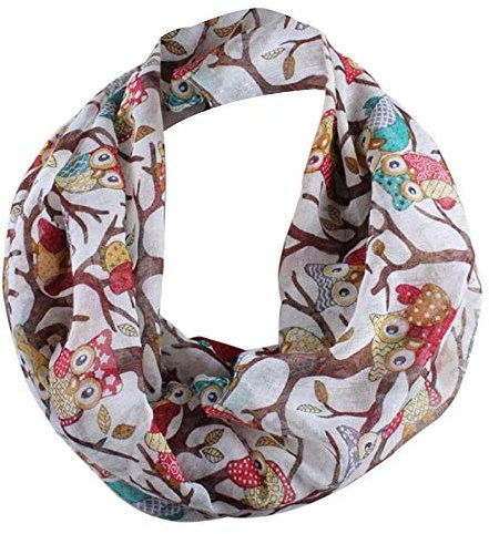 YEBIRAL Schal Damen Winter Eule Tierdruck Niedlich Halstuch Frauen Deckenschal Schals 10 Farben(Weiß)