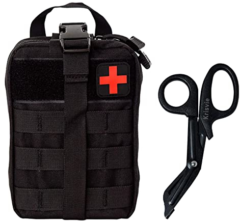 Krisvie First Aid Molle Pouch EMT Pouch Detachable Tactical Medical Bag for Outdoor Activities with Shear (Black)